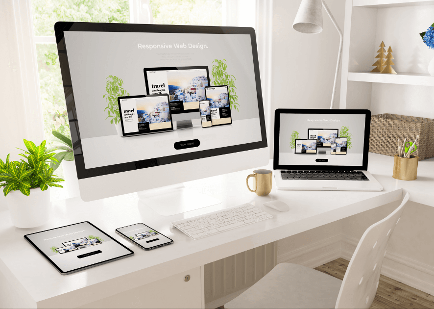 Web Design in computer, laptop, tablet, and mobile